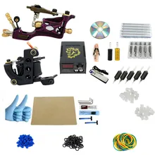 Pro Полный комплект татуировки 2 шт. роторная катушка тату машина пистолет блок питания, Иглы ручки Советы Footswitch