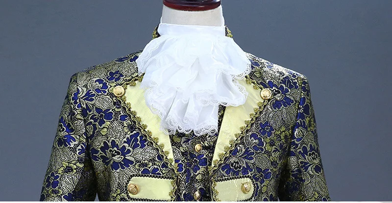 Для мужчин классический пять частей комплект Винтаж Европа драма платье для сцены костюм Для мужчин золото синий Стадия Пром певица костюм