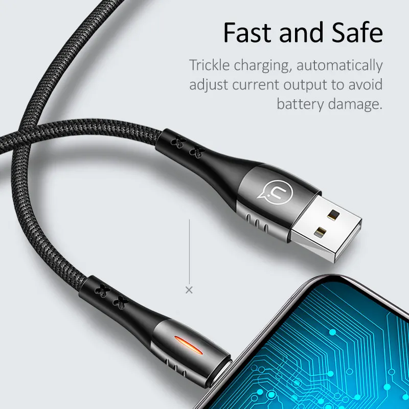 USAMS Smart Auto Disconnect кабель для iPhone Быстрая зарядка отключение питания USB зарядный