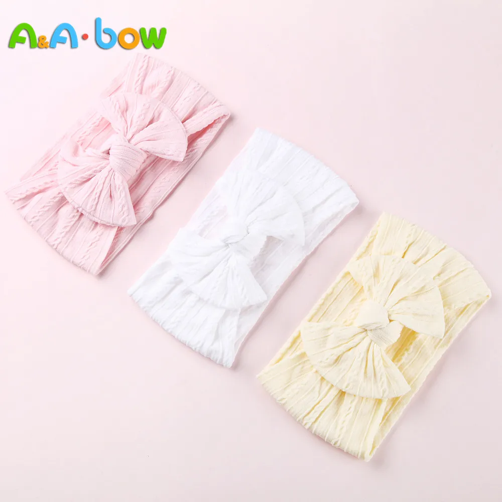 1pcs Cable Knit Nylon Bow Headwrap, One size fits all nylon headbands, wide nylon headbands, baby headbands, Knot bow headwear