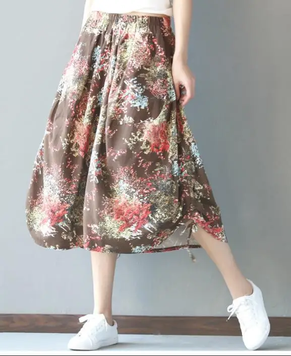 Большие размеры из хлопка и льна семь центов Штаны женская одежда летняя мода в национальном стиле с эластичной талией широкая нога Штаны