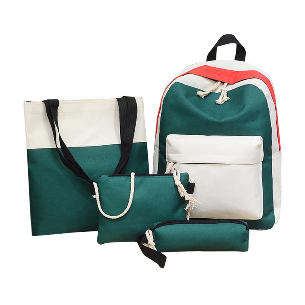 Женская комбинированная сумка в стиле пэтчворк, 4 шт. рюкзак, набор, школьные сумки на плечо, дорожные сумки для колледжа, контрастный цвет, сумка на плечо, рюкзак - Цвет: Зеленый