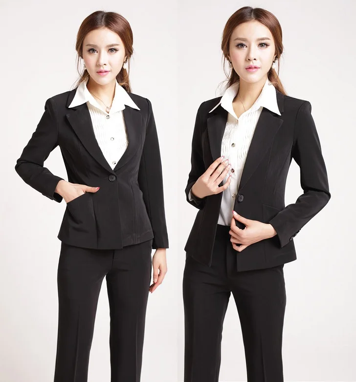Plus Size Elegant Black Formal Pantsuits 2015 Spring Autumn Business
