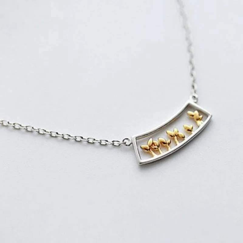 

New Arrival Creative 925 Sterling Silver Jewelry Wholesale Tree Window Before The Plant Grass Fresh Female Pendant Necklace H288