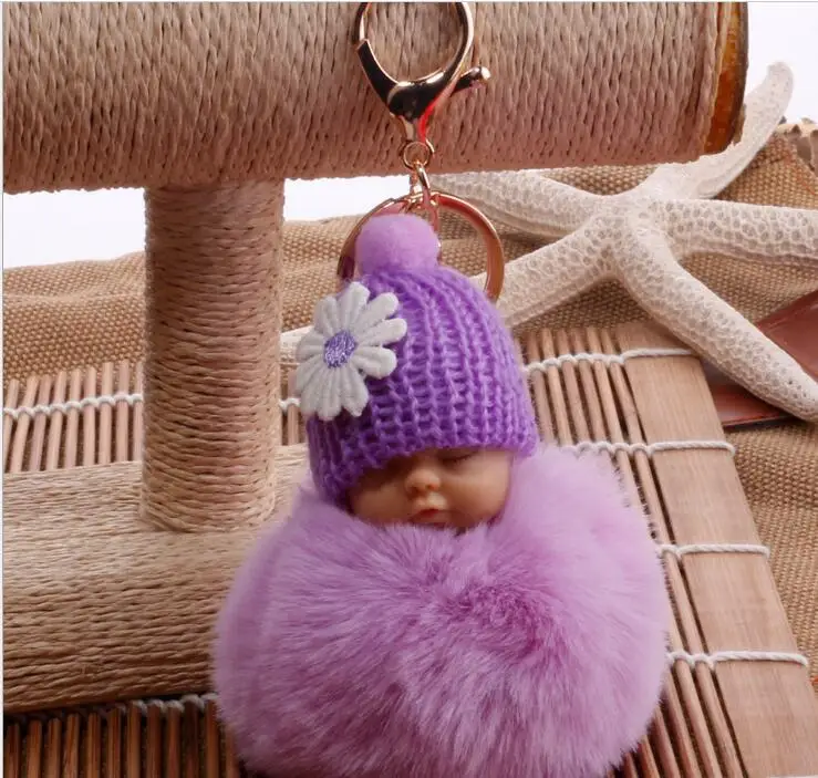Каваи милый ребенок флеш кукла мягкий пух маленький подарок брелок украшение с кольцом для ключей украшение автомобиля для женщин/Девушек Сумка - Цвет: purple