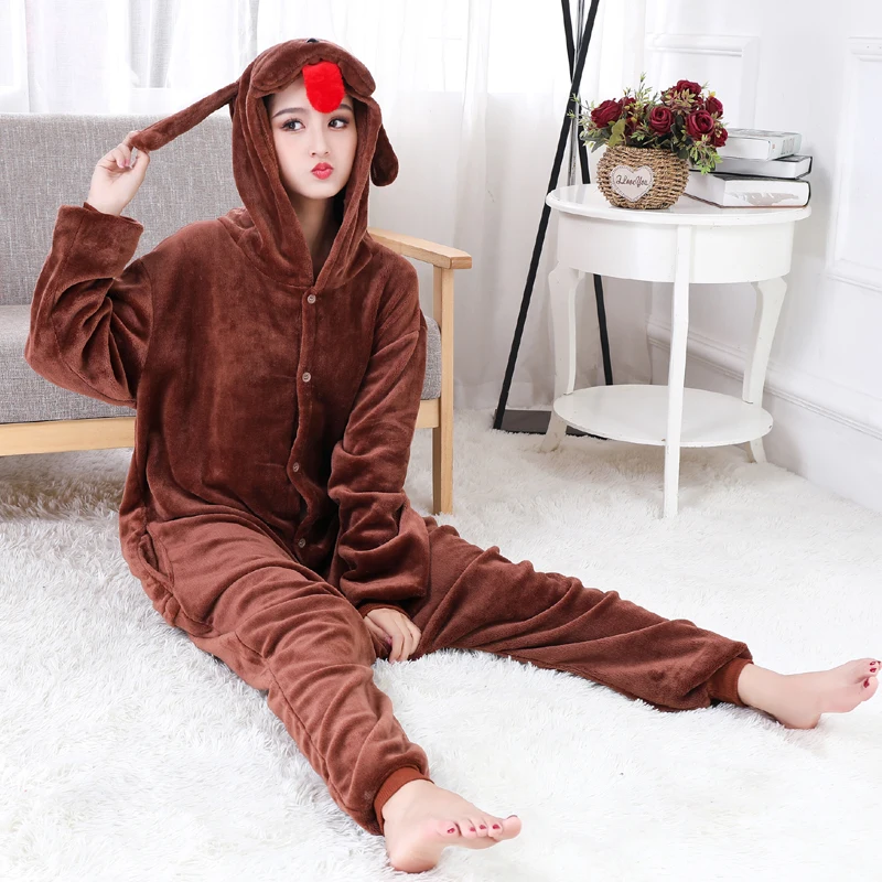 New Brown Teddy Dog Kigurumi Thick Flannel Animal One-Piece Pajamas For Onesie For Adults Cosplay Party Costume Pyjamas Suit (7)