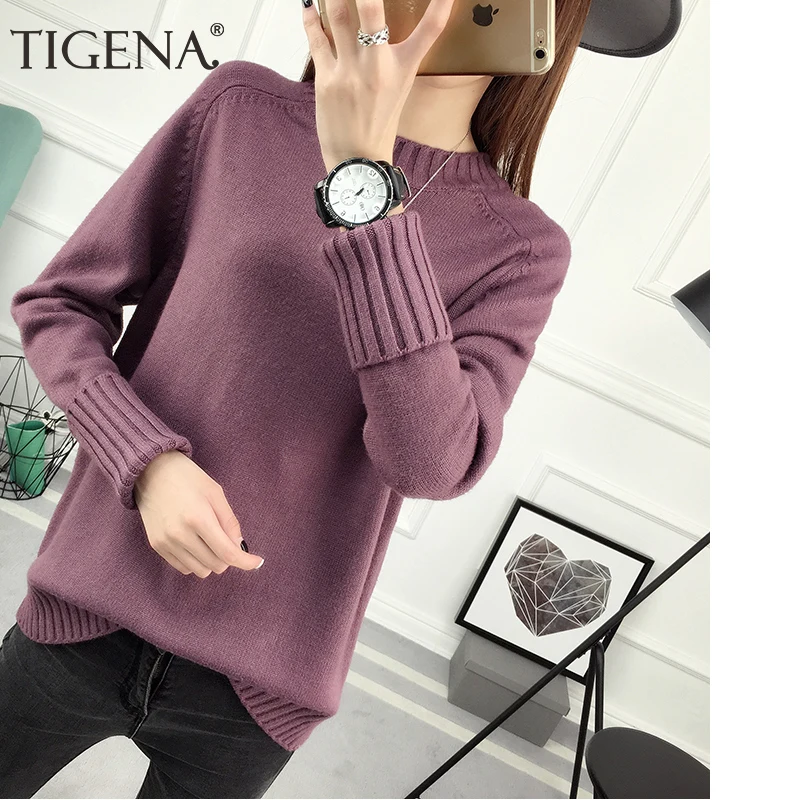 Женский вязаный свитер TIGENA повседневный трикотажный на осень и зиму 2019|knit sweater