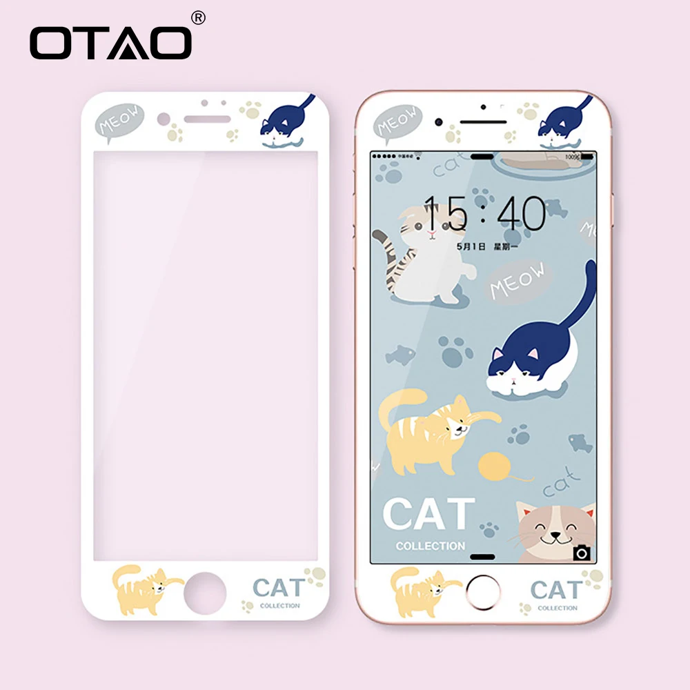 OTAO 3D Full Cover Tempered Glass For iPhone 7 8 Plus Soft Edge Colorful Screen Protector For iPhone 6 6s Plus Protective Film
