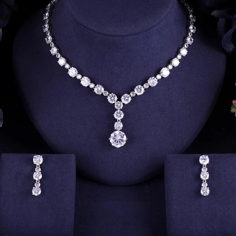 

Accking Luxury water drop Bridal Necklace Bracelet Earrings Cubic Zirconia Wedding Jewelry Sets party dinner