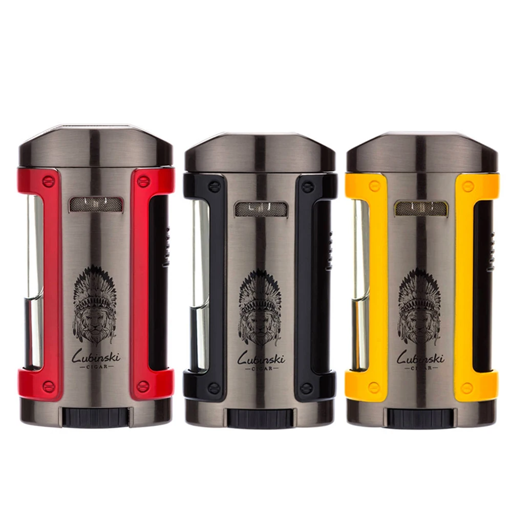 

LUBINSKI Gadgets Windproof 3 Torch Jet Flame Cigar Lighter Butane Gas Smoking Lighters With Lighter Case and Gift Box