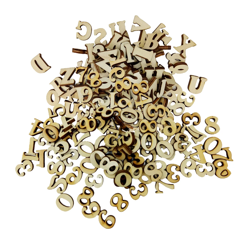 200x Wooden 0-9 Arabic Numbers A-Z Letters Scrapbooking Embellishments for Christmas Party Card Making Crafts DIY