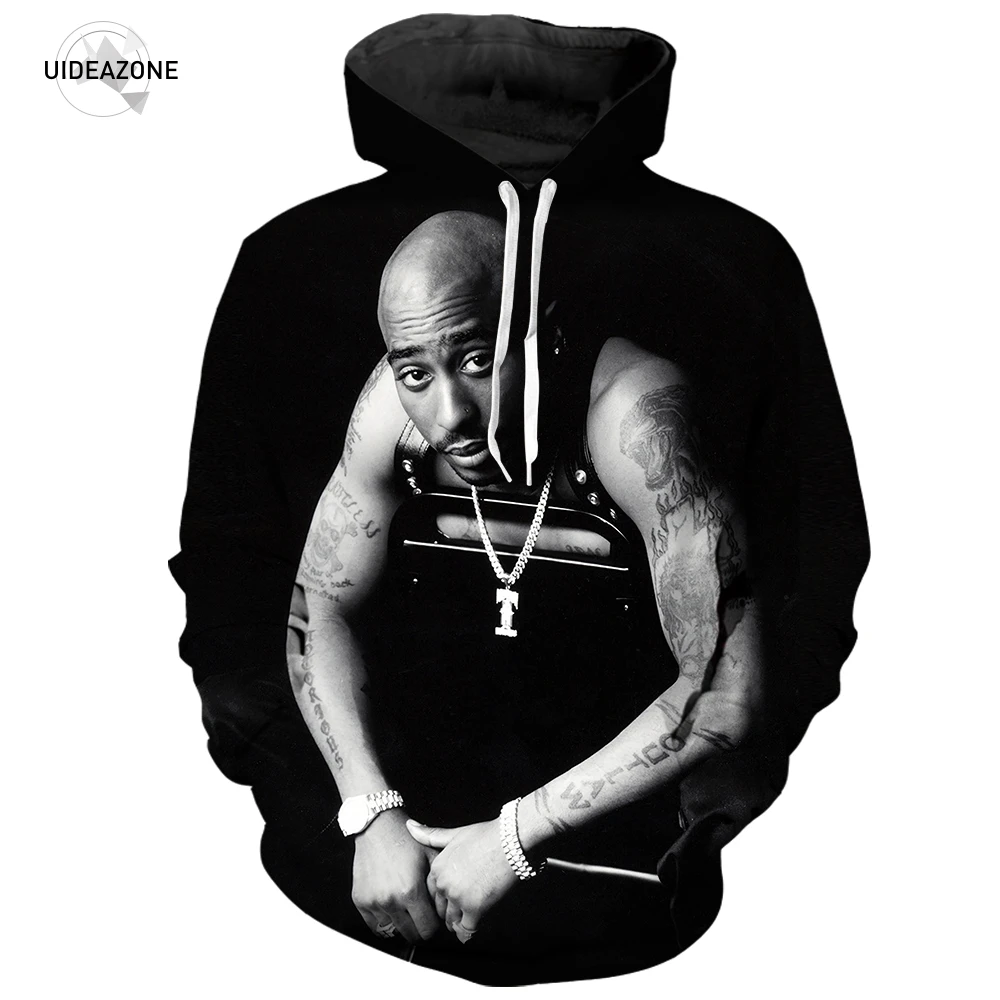 Мужская толстовка с капюшоном Tupac 2Pac черная и длинными рукавами в стиле хип хоп