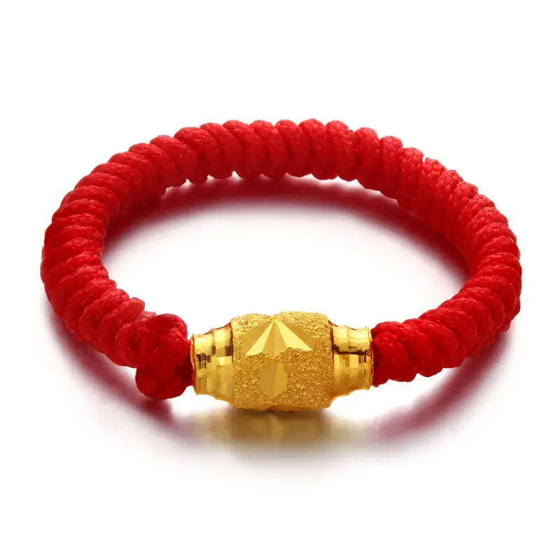 New Solid 24K Yellow Gold Oval Bead Weave Ring Lucky Ring Size 5