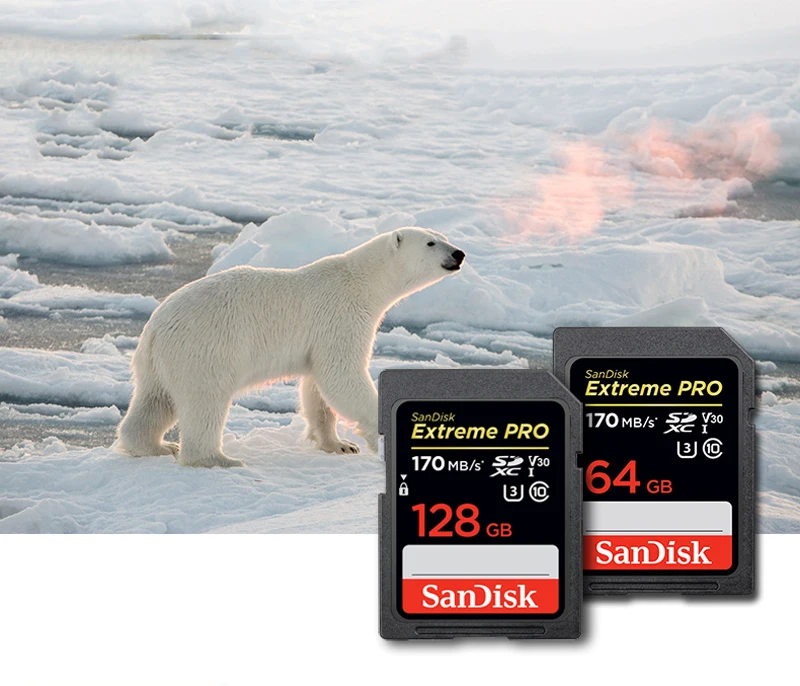 Новый SanDisk SD карта Extreme Pro 170 МБ/с. SDHC/SDXC карты памяти 32 Гб 64 Гб 128 ГБ 256 C10 U3 V30 UHS-I в формате 4K UHD, Камера карты