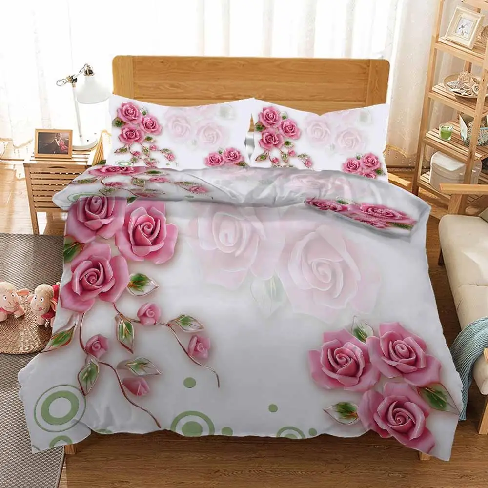 

Anaglyph stereoscopic rose 3D Bedding Quilt Cover Duvet Cover Set Pillowcase Microfiber Soft Comforter Bedroom Single Queen King