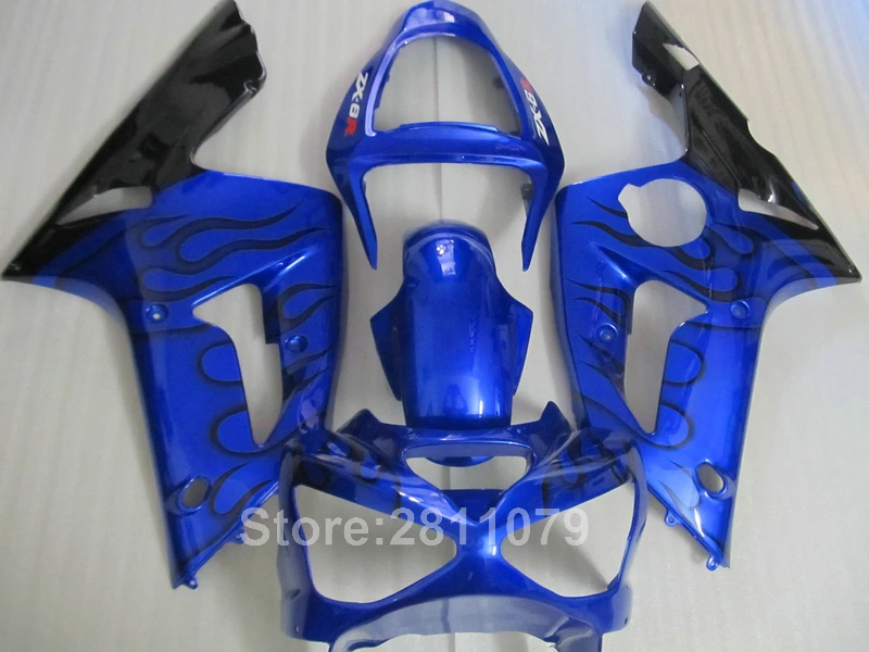 Литье под давлением 100% подходит для Kawasaki Ninja ZX6R 03 04 black flames blue Обтекатели 2003 2004 RY26 |