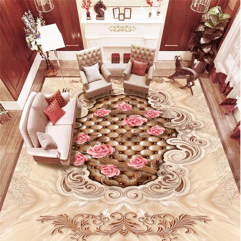 Customized Wallpaper Marble European Pattern Soft Package Rose 3D Floor Tiles 3D Self Adhesive PVC Wear