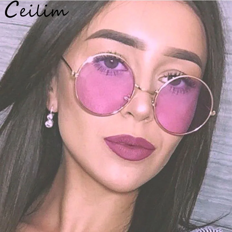 

New Round Sunglasses for Women Brand Designer Purple Yellow Circle Sun Glasses Tinted Eyewear Female Clear Shades Oculos UV 400