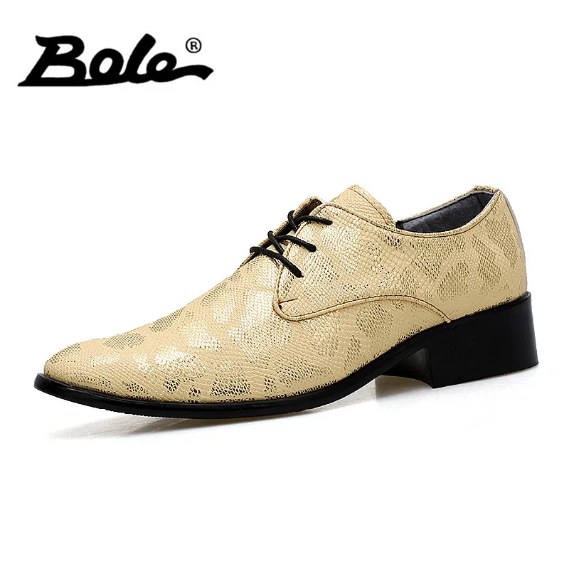 

BOLE Men Formal Leather Shoes Pointed Toe Fashion Men Leather Shoes Height Increasing Men Casual Shoes Gold Silver Black