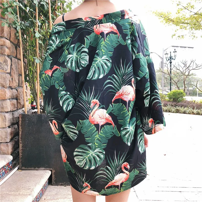 

2019 Korean Summer Blouse Leaf Printed Hawaiian Wind Loose Thin clothing Sun protection Women Shirt