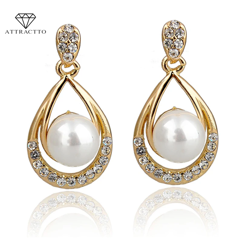 

Women Earings Fashion Austrain Crystal Pearl Jewelry Water Drop 6 Colors Gold Silver Earrings Vintage Bohemia Jewelry SER140237