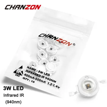 10 Pieces 3W LED Light Bulb Lamp IR Infrared 940nm 1.2-1.4V 400mA-500mA High Power 3 W Watt Chip 3Watt 940 nm Invisible COB