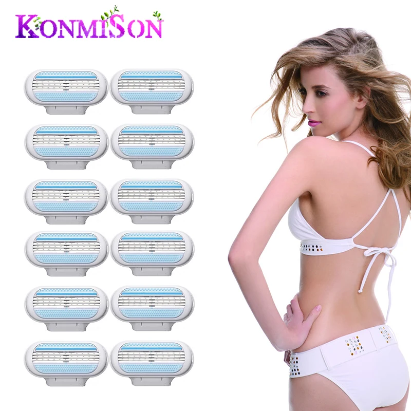 Brand New 12pcs Women Skin Shave Razor Blade Refills Replacement shaver blades for Body Hair Trimmer US EU RU Version