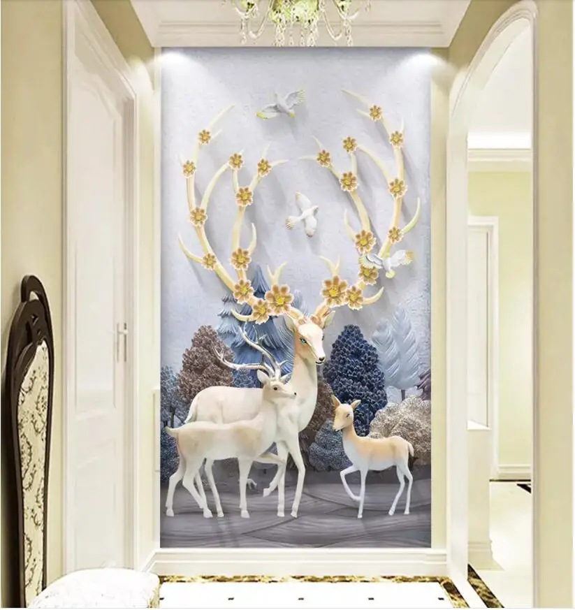 

Custom photo 3d wallpaper Modern minimalist embossed forest elk porch Living room decoration painting 3d wall murals wallpaper
