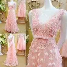 Luxus kristall spitze blume abendkleid 2016 v- Hals sexy rückenfreien kleid Braut bankett elegante lange party kleid