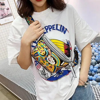 

2019 new fashion waist bag funny graffiti printing wide shoulder strap zipper Messenger bag chest bag Dropship