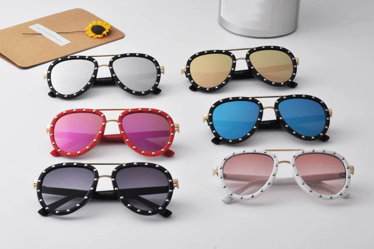 DRESSUUP Pilot детские очки модные детские солнцезащитные очки для мальчиков модные заклепки большая оправа солнцезащитные очки для девочек летние Оттенки Детские