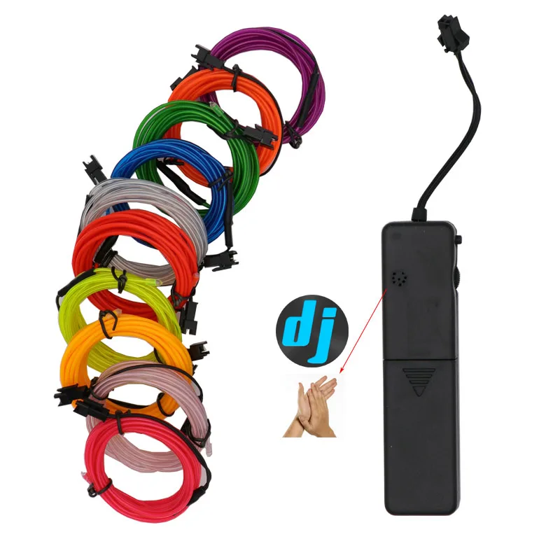 

1M 2M 3M 5M el wire 2*AAA Music Sound Activated Battery inverter 3 Models el driver for Neon Led Strip Dance Party Decor