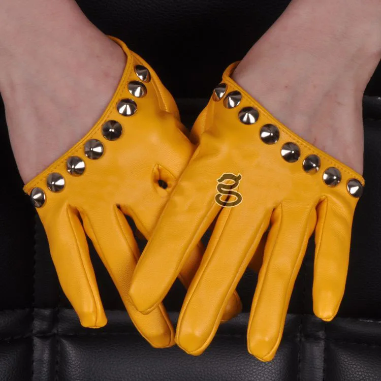 1 pair Punk Rivets Gloves Women Lady Half Palm Glove Faux Leather