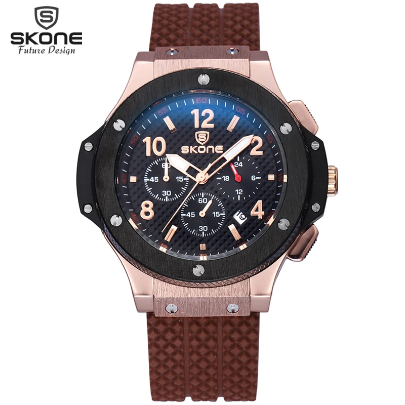 Cheap Price SKONE Chronograph Sport Watch Men 24 Hours Display Silicone Watch Shock Resistant Waterproof Brand Quartz Military Watch Relogio