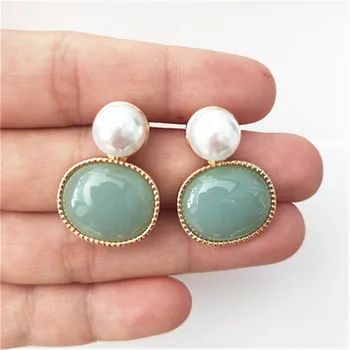 

fashion green imitation pearl earrings geometry temperament elegant earrings gift jewelry wholesale