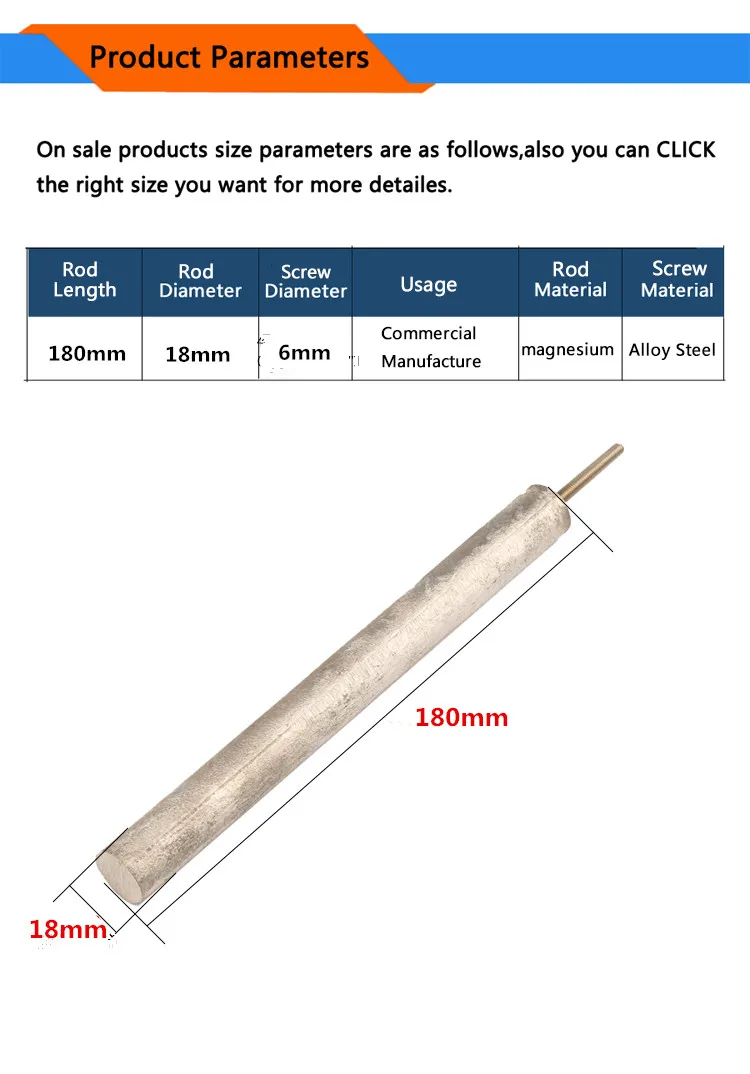 Электрический водонагреватель магния бар 18X180 мм, M6 Магний анод стержень для бойлера