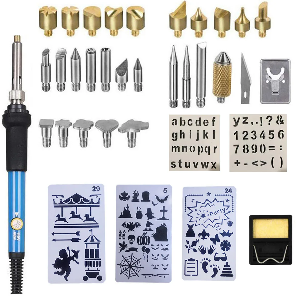 

60w Adjustable Soldering Iron Carving Pyrography Tool Wood Burning pen with Drawing template
