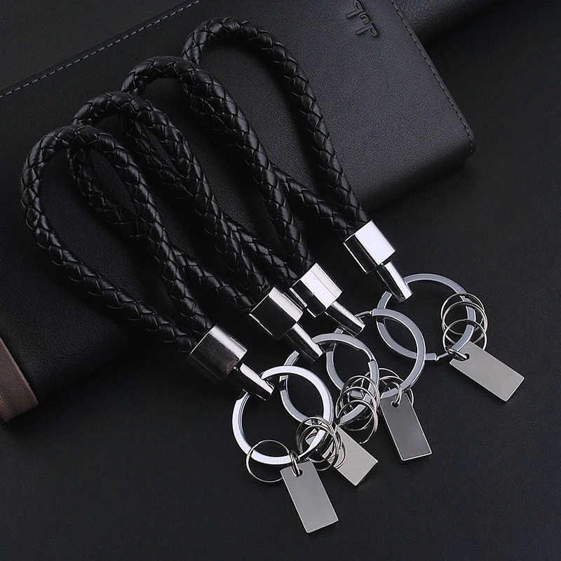 Braided Leather Black Cord Key Chains Car Logo Holder Silver Key Ring for V//W