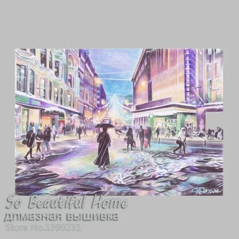 

New 100% Full Area Highlight Diamond Needlework Diy Diamond Painting Kit 3D Diamond Cross Stitch Embroidery city street SF6437