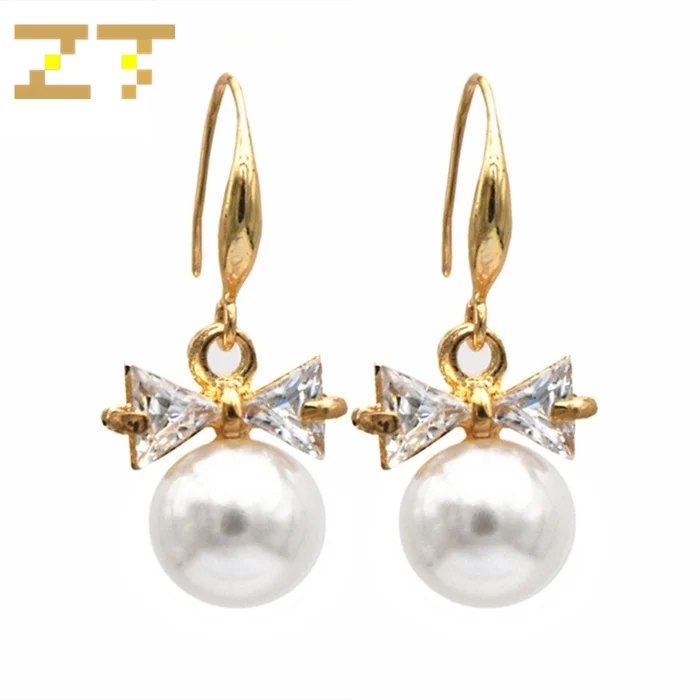 

Hot Sale Fashion Rhinestone Bowknot White Simulated-pearl Dangle Drop Gold Earrings for Women Luxury Jewelry Brincos Oorbellen