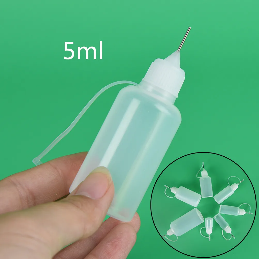 

New 5ml Empty Squeezable Bottle Needle Tip Needle Squeeze Empty Bottle Metal Needle Cap White Plastic Dropper Bottles
