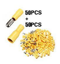 100 шт./50 пар, полностью женские и мужские изолированные клеммы, электрические обжимные соединители, набор в ассортименте, 4 мм, желтые