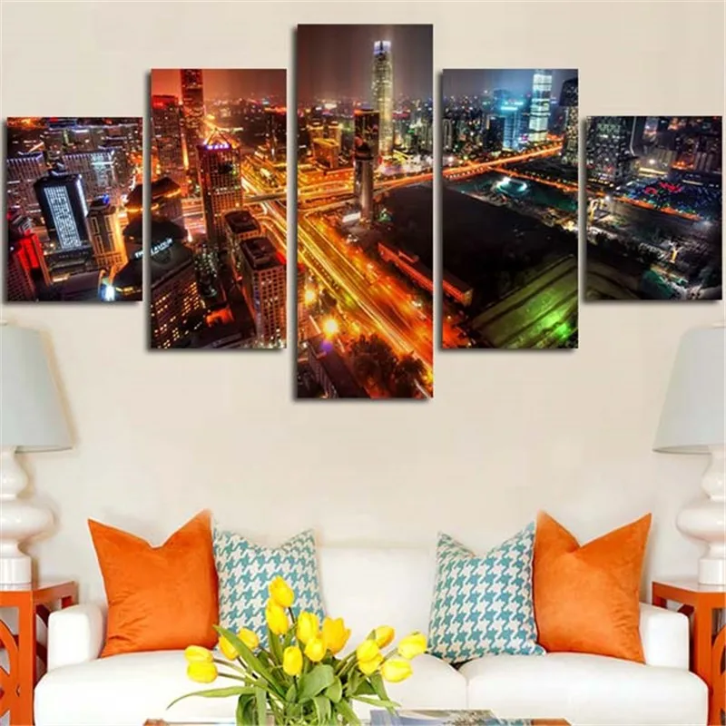 

triptych 3D diy diamond painting cross, needlework square full of the picture,handwork diamond cross stitch Night city 5pcs/set