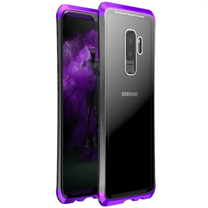 LUPHIE чехол для samsung Galaxy S9 S8 Plus Note 9 8 прозрачный стеклянный чехол для samsung S8 S9 металлический бампер прозрачные чехлы в виде ракушки - Цвет: Black Purple