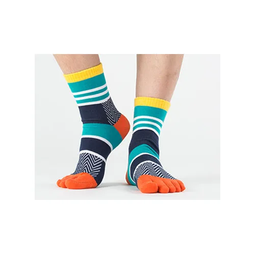 Мужские летние хлопковые носки с пальцами, полосатые контрастные Цветные Лоскутные мужские носки с пятью пальцами, свободный размер, Basket Calcetines - Цвет: 1