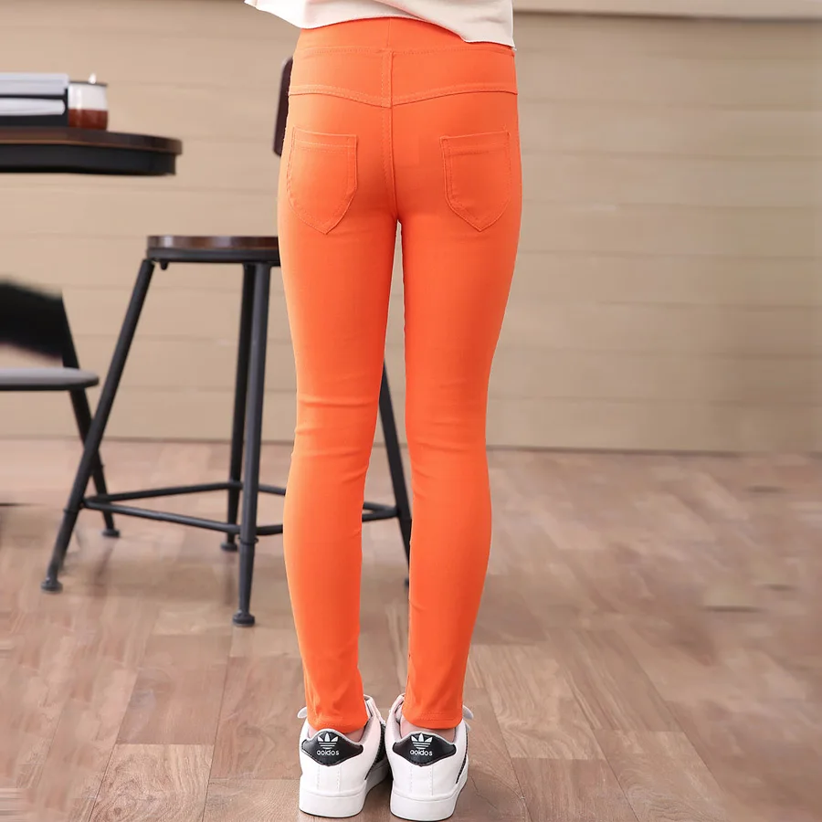 Girls Candy Color Pencil Pants Kids Skinny Full Length Trousers 3-12Y Sqb1121
