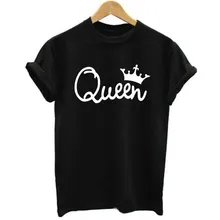 Ahkuci 2017 New King Queen Letter Printed Shirt Women Black Short Sleeve O-neck Couples Leisure T-shirt Men Cotton Matching Top