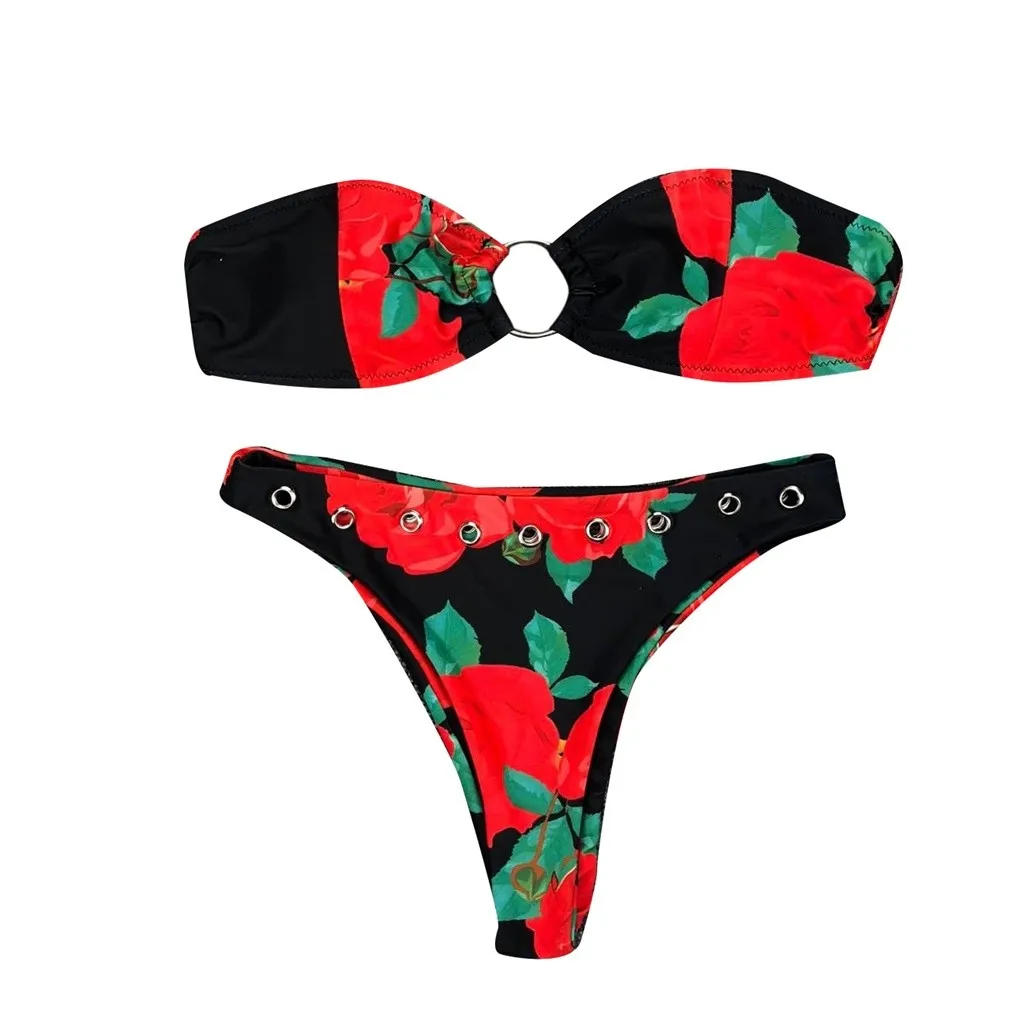 Women Sexy Buckle Flower bikini Leopard Print Push-Up Padded Bra Bikini Set micro bikini extreme sex Swimsuit 7.097