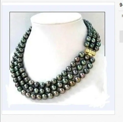 

FREE SHIPPING HOT sell new Style >>>> triple strands 10-11mm huge black green pearl necklace 18"19"20