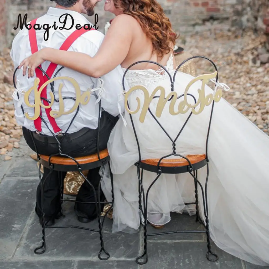 2pcs I do Me Too Leaves Wooden Hanging Decor Chair Banner Sign Wedding Ceremony Reception Supplier Photo Prop
